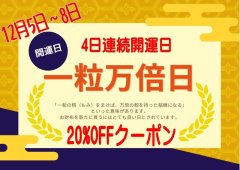 4日連続一粒万倍日！開運クーポン発行中