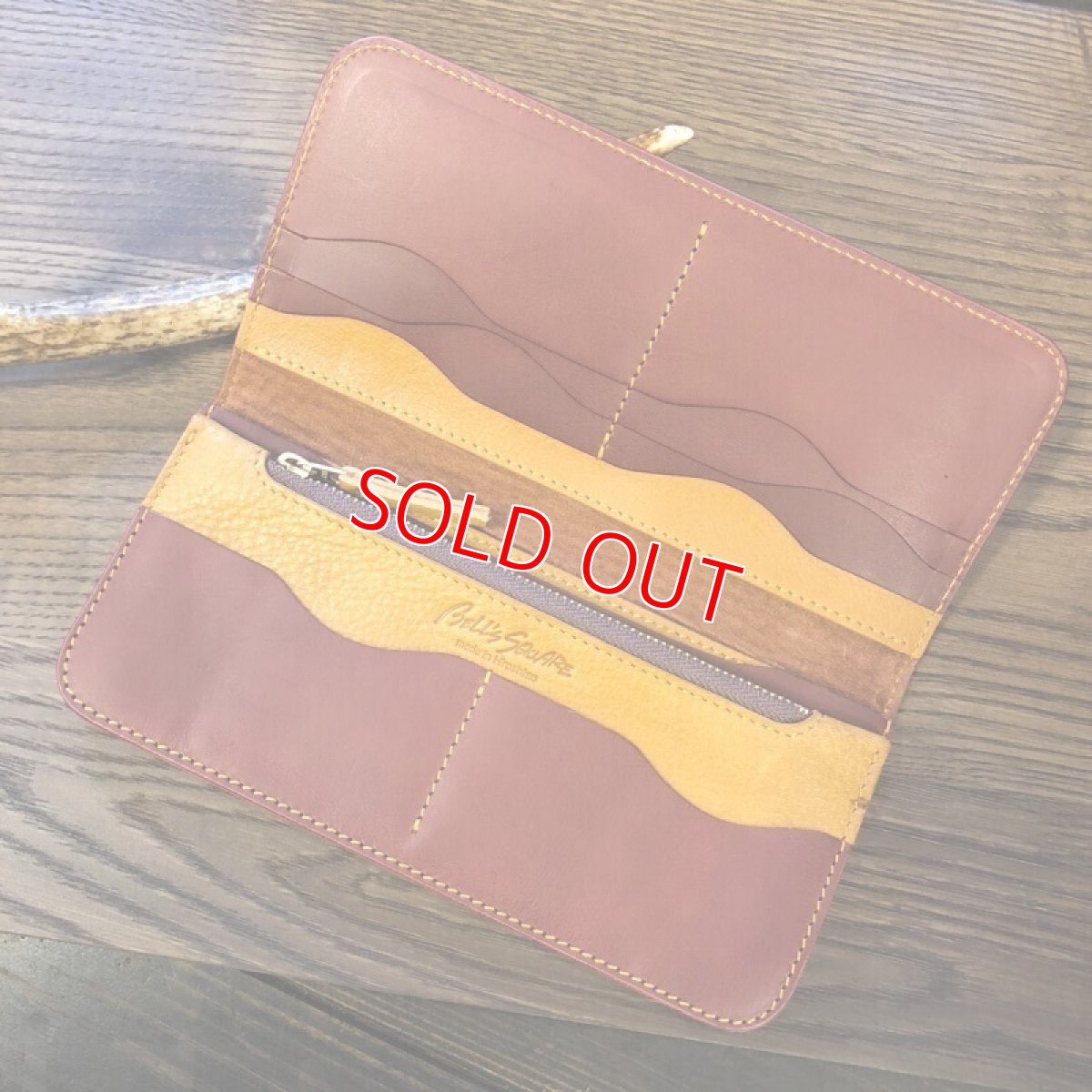 画像2: 【広島ジビエレザー】鹿革＆牛革スタンダード長財布　限定1点　キャメル&ワインレッド (2)