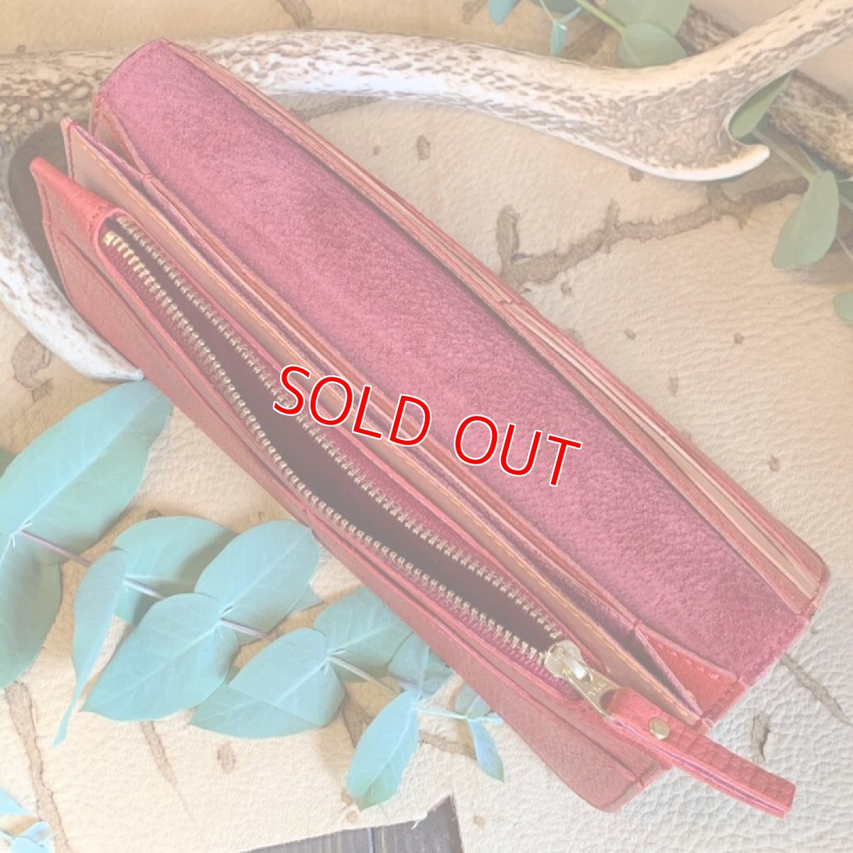 画像3: 【広島ジビエレザー】鹿革＆牛革プレミアム長財布　限定1点　レッドカラー (3)