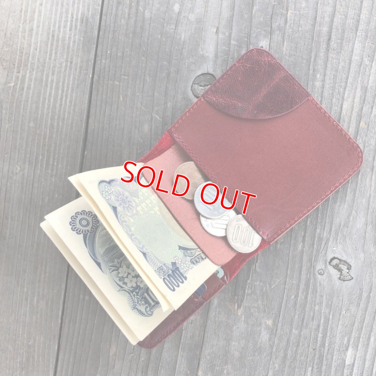 画像5: 【ミニマム財布】マネークリップのような薄くて小さいオールインワン財布【象革財布】ワインレッド (5)