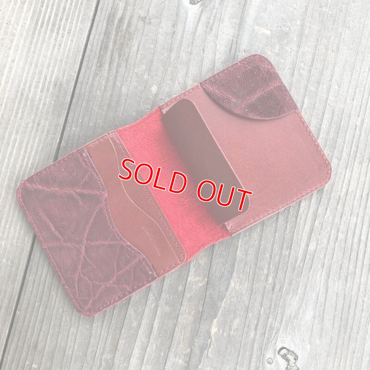 画像3: 【ミニマム財布】マネークリップのような薄くて小さいオールインワン財布【象革財布】ワインレッド (3)