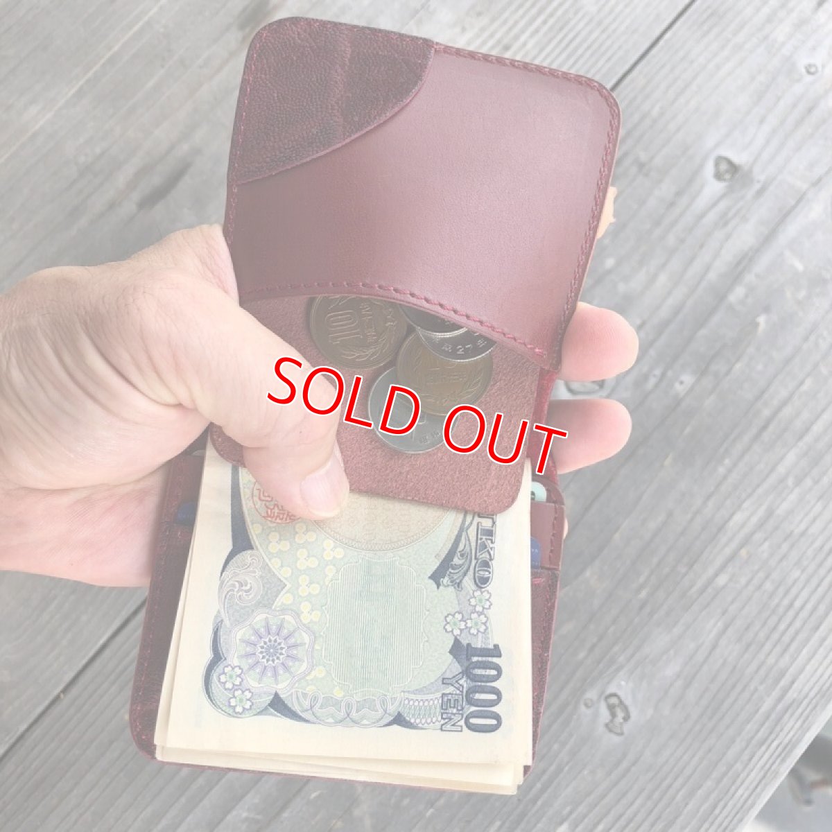 画像6: 【ミニマム財布】マネークリップのような薄くて小さいオールインワン財布【象革財布】ワインレッド (6)
