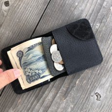 画像6: 【ミニマム財布】マネークリップのような薄くて小さいオールインワン財布【象革＆猪財布】ブラック (6)