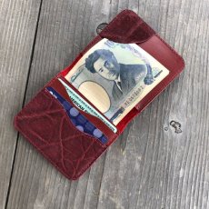 画像4: 【ミニマム財布】マネークリップのような薄くて小さいオールインワン財布【象革財布】ワインレッド (4)