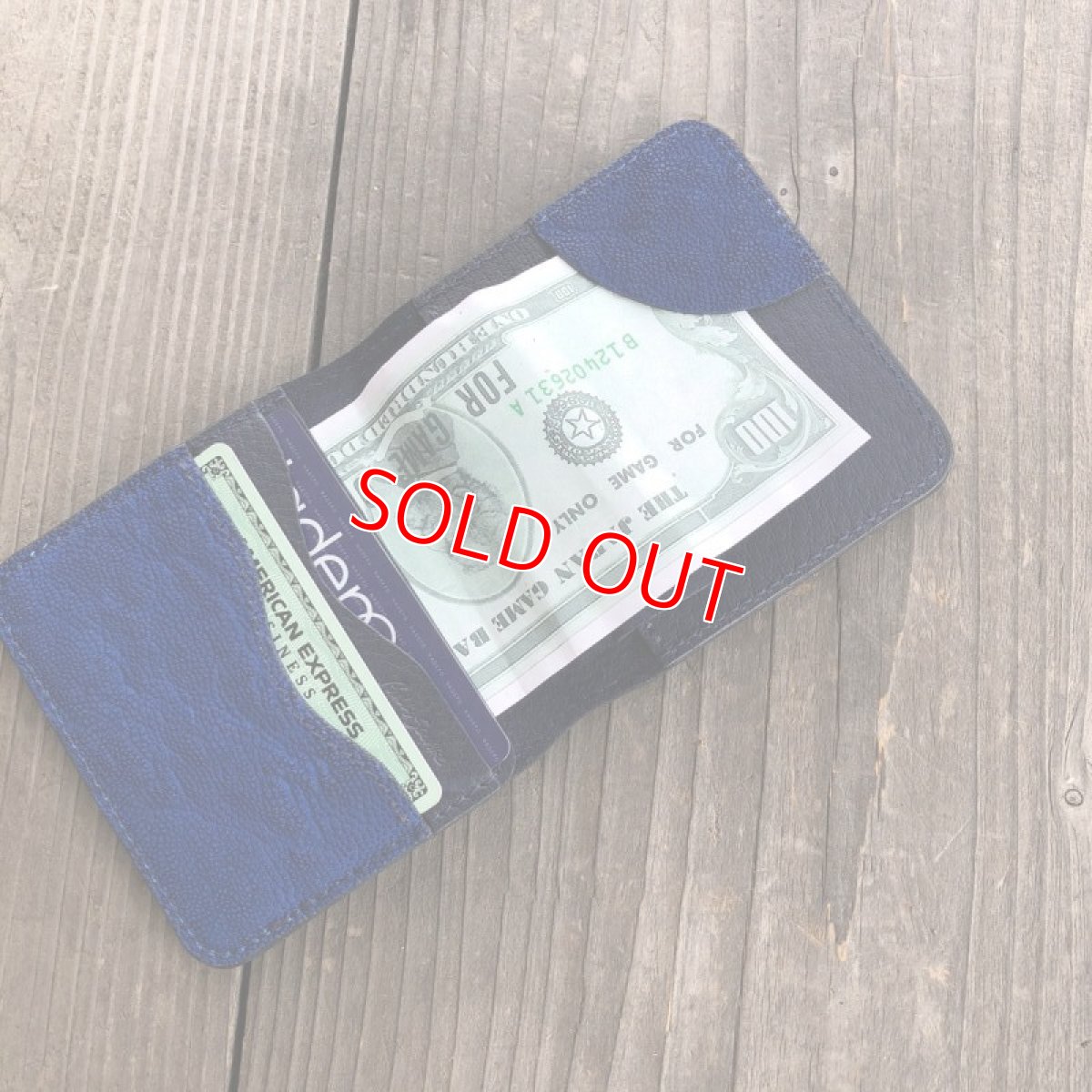 画像4: 【ミニマム財布】マネークリップのような薄くて小さいオールインワン財布【象革＆猪財布】ネイビー (4)