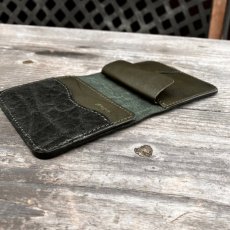 画像3: 【ミニマム財布】マネークリップのような薄くて小さいオールインワン財布　象革ダークグリーン (3)
