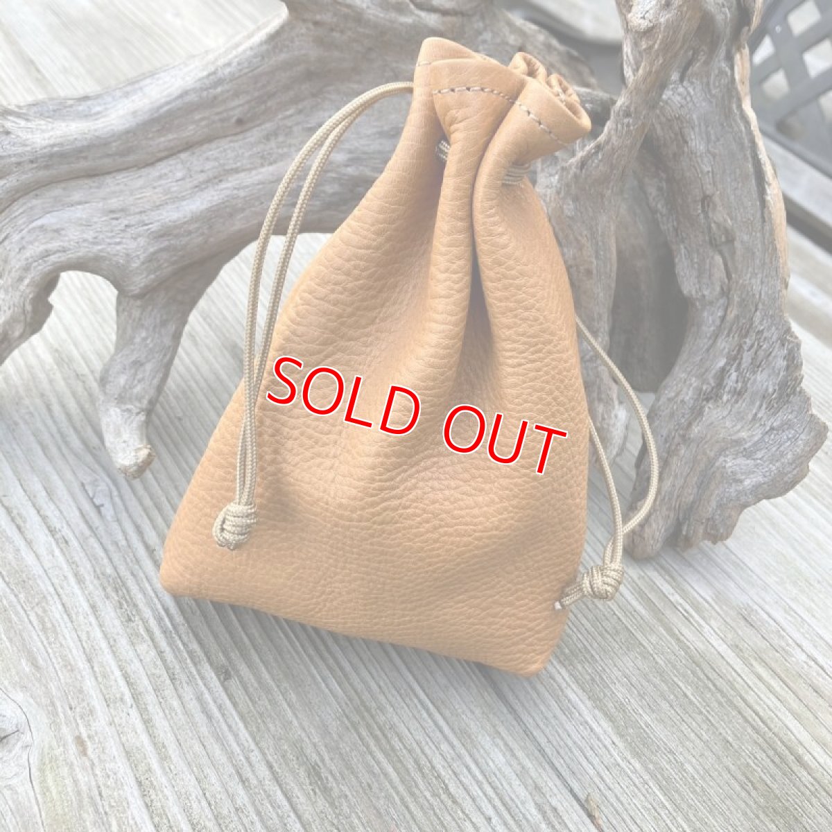 画像3: 【アウトレット】サンプル試作品　シュリンクレザー巾着ポーチ　キャメル (3)