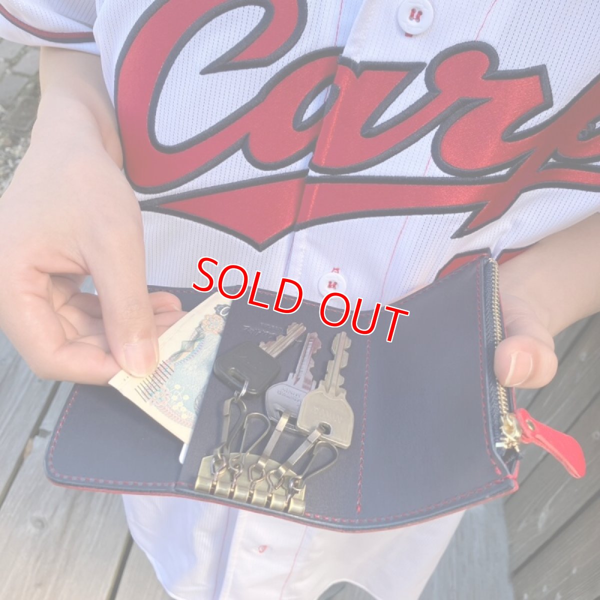 画像5: 【広島ジビエレザー×カープ】東広島産鹿革使用☆ミニ財布機能が付いた5連キーケース　カープ坊や　送料無料 (5)