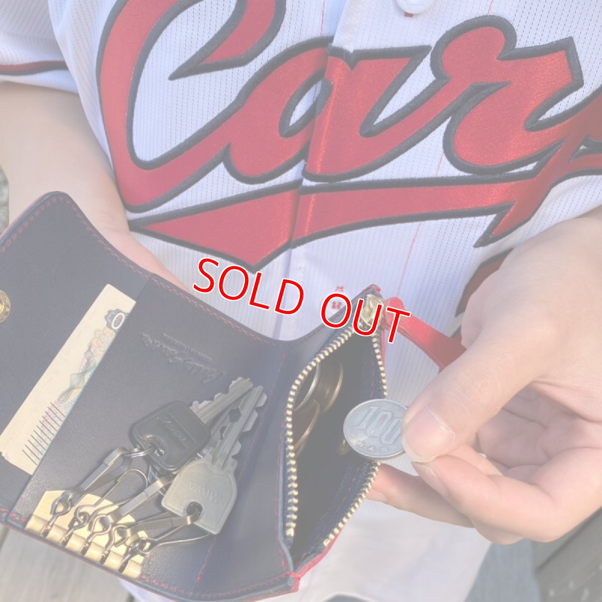 画像7: 【広島ジビエレザー×カープ】東広島産鹿革使用☆ミニ財布機能が付いた5連キーケース　カープ坊や　送料無料 (7)