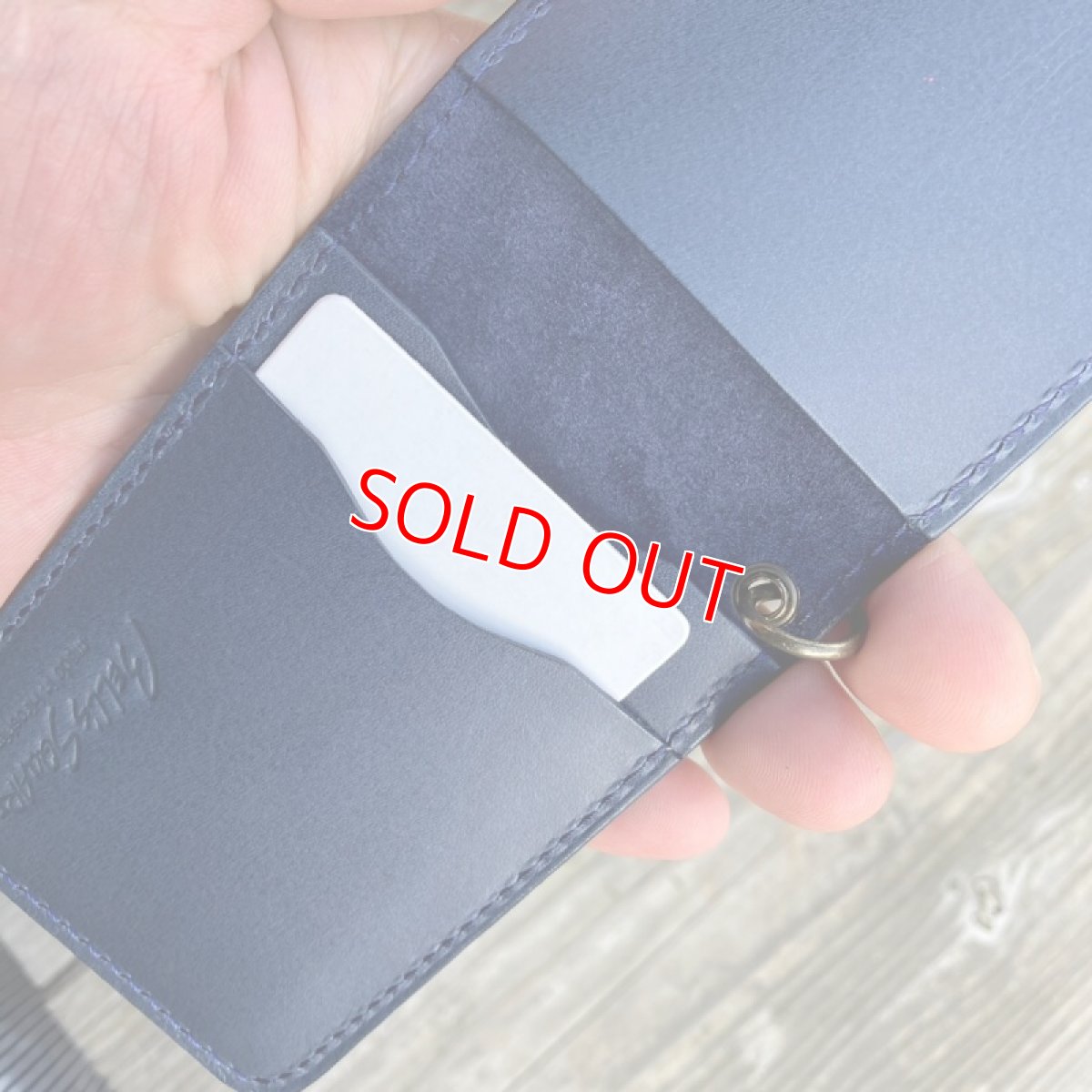 画像5: 【ツキノワグマレザー】熊革　二つ折りスリムカードケース（パスケース兼用）　インディゴカラー (5)