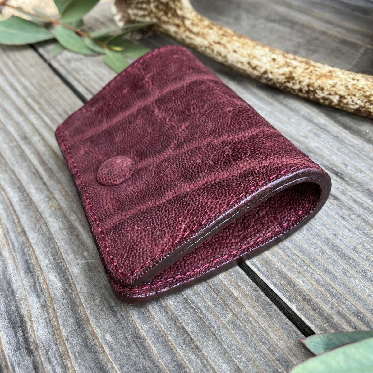 画像3: 【アウトレット最大30%OFF】象革（エレファント）本革コインケース 現品1点限り｜希少ワインレッド (3)