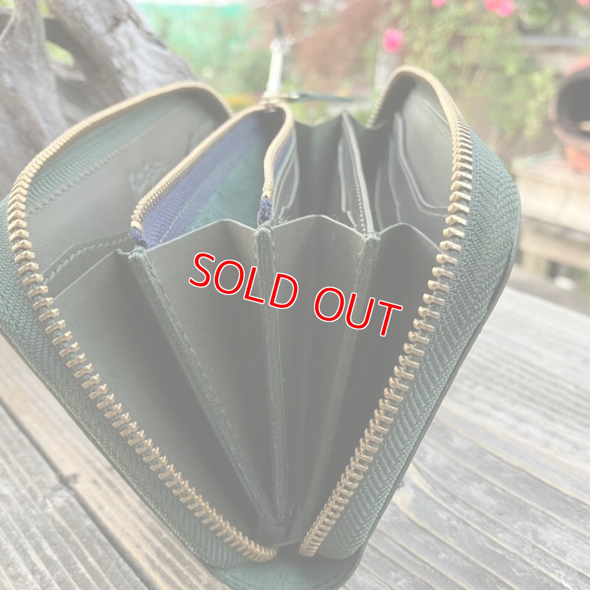 画像7: 【広島ジビエレザー】山から頂いた命を職人がつなぐ☆猪革＆牛革ラウンドファスナー長財布　グリーン (7)