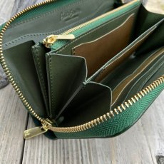 画像6: 【広島ジビエレザー】職人が作るお財布★インディゴ染め猪革＆牛革ラウンド長財布　プレミアムグリーン (6)