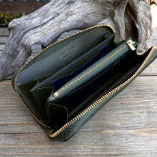 画像2: 【広島ジビエレザー】限定1点即納可能★青桐翠ジビエ鹿革＆牛革ラウンドファスナー長財布　青桐翠 (2)