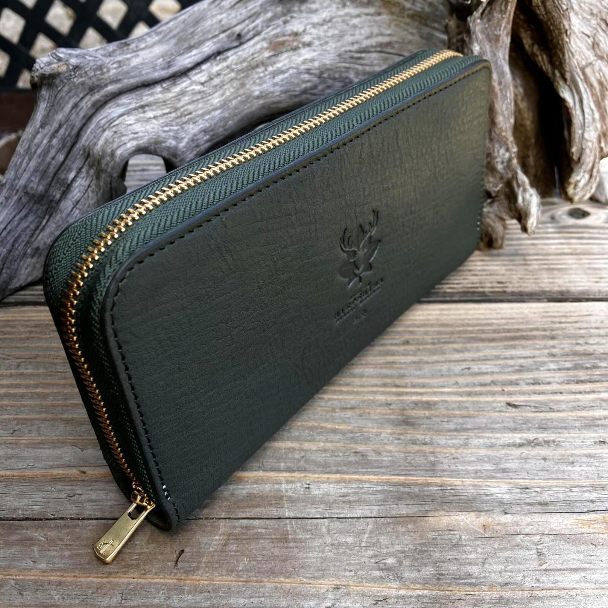 画像3: 【広島ジビエレザー】限定1点即納可能★青桐翠ジビエ鹿革＆牛革ラウンドファスナー長財布　青桐翠 (3)