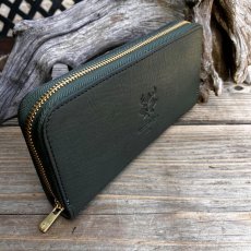 画像3: 【広島ジビエレザー】限定1点即納可能★青桐翠ジビエ鹿革＆牛革ラウンドファスナー長財布　青桐翠 (3)