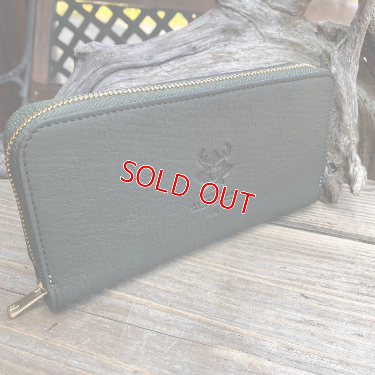 画像1: 【広島ジビエレザー】限定1点即納可能★青桐翠ジビエ鹿革＆牛革ラウンドファスナー長財布　青桐翠 (1)