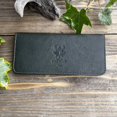 画像1: 【広島ジビエレザー】鹿革＆牛革スタンダード長財布★鹿革の柔らかい手触りを感じさせる　青桐翠 (1)