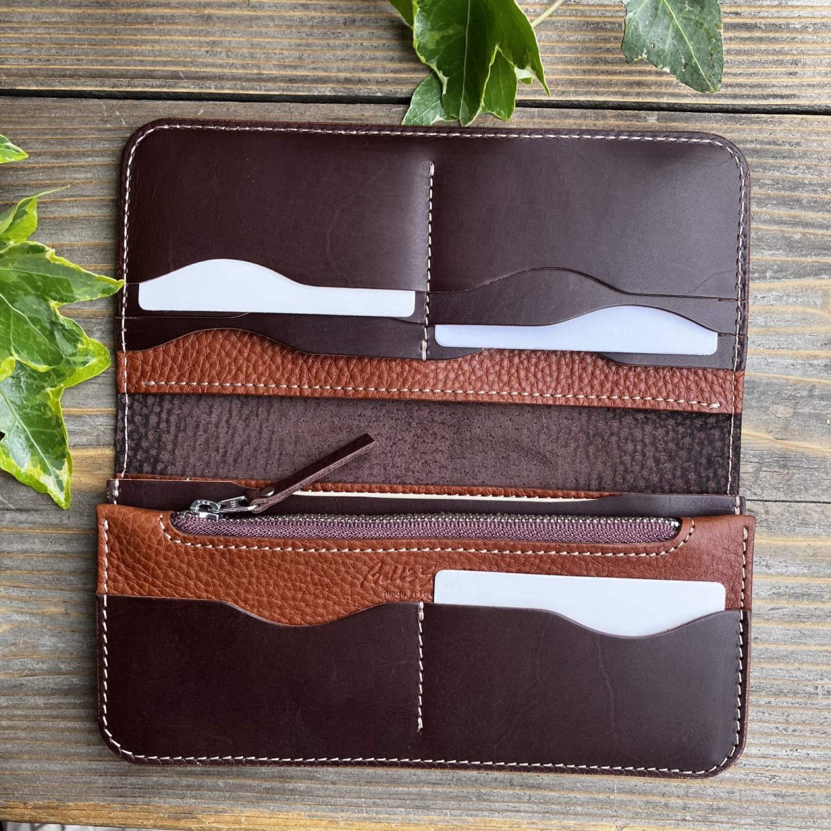 画像6: 【広島ジビエレザー】猪革＆牛革スタンダード長財布★戦闘傷が荒々しい自然を感じさせる　ダークブラウン (6)