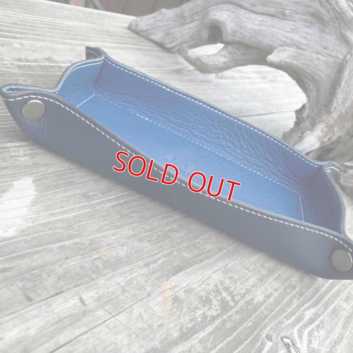 画像2: 【アウトレット】牛革シュリンクレザー&ジビエ鹿革　レザートレーネイビーブルー　サンプル製作品 (2)