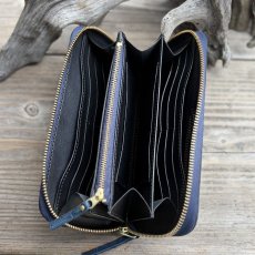 画像6: 【限定1点・現品限り】象革×姫路レザー ラウンドファスナー長財布 インディゴカラー｜本革エレファントレザー｜日本製ハンドメイド (6)