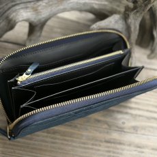 画像4: 【限定1点・現品限り】象革×姫路レザー ラウンドファスナー長財布 インディゴカラー｜本革エレファントレザー｜日本製ハンドメイド (4)