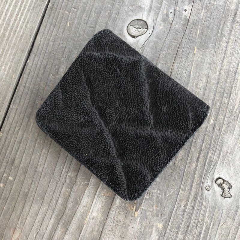 画像1: 【ミニマム財布】マネークリップのような薄くて小さいオールインワン財布【象革＆猪財布】ブラック (1)